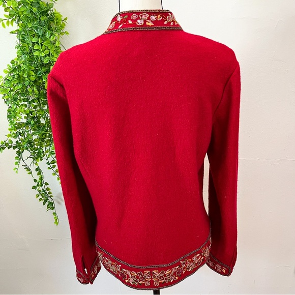 Talbots Vintage Red Wool Embroidered Beaded Jacket Large - Picture 8 of 10